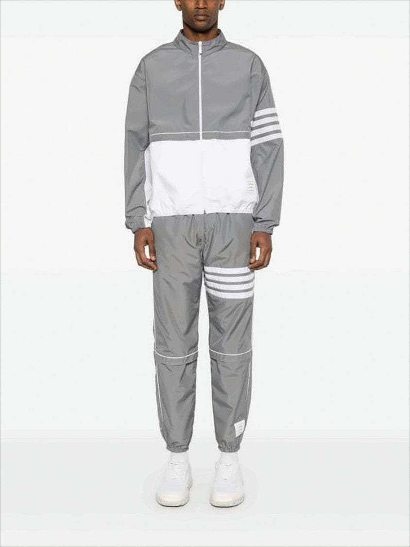 Thom Browne Grey Polyester Jogger Pants With Signature Stripes