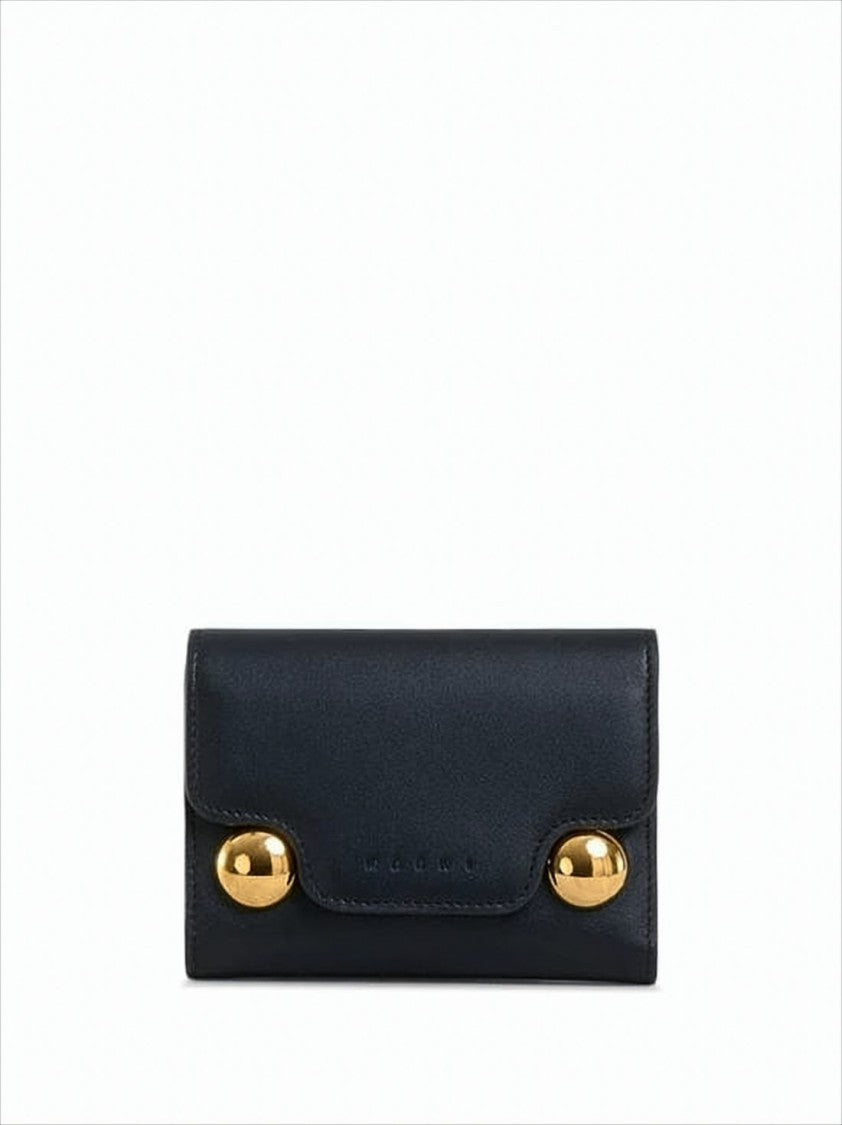 Marni Rectangular Calf Leather Wallet With Gold-Tone Accents