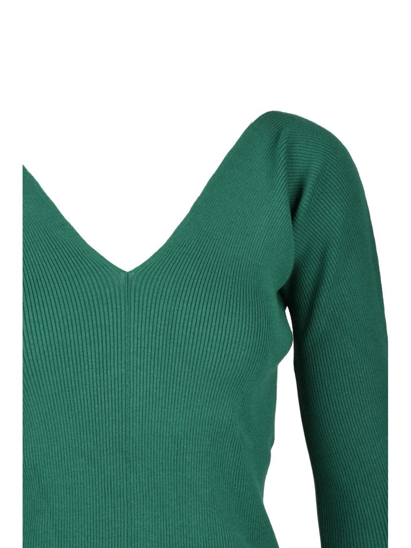 Max Mara Ribbed Deep V-Neck Underlayer Top With Three-Quarter Sleeves