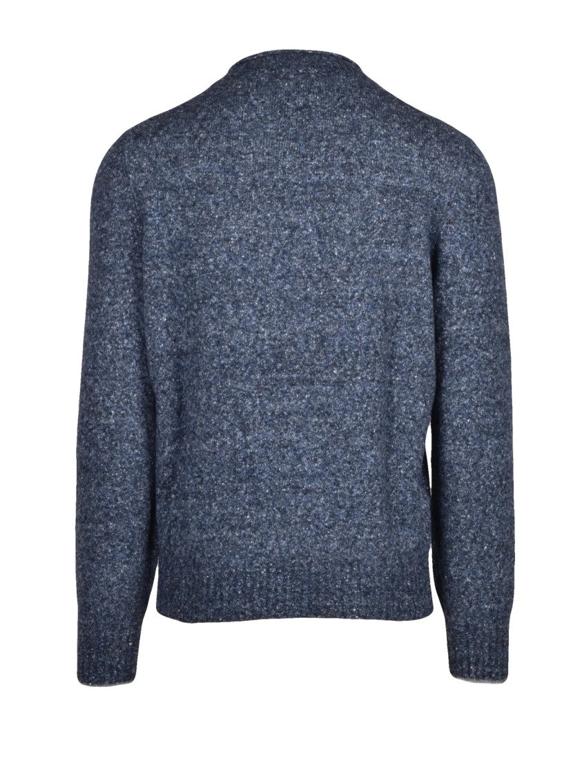 Brunello Cucinelli Blue Bound Neck Alpaca-Blend Sweater