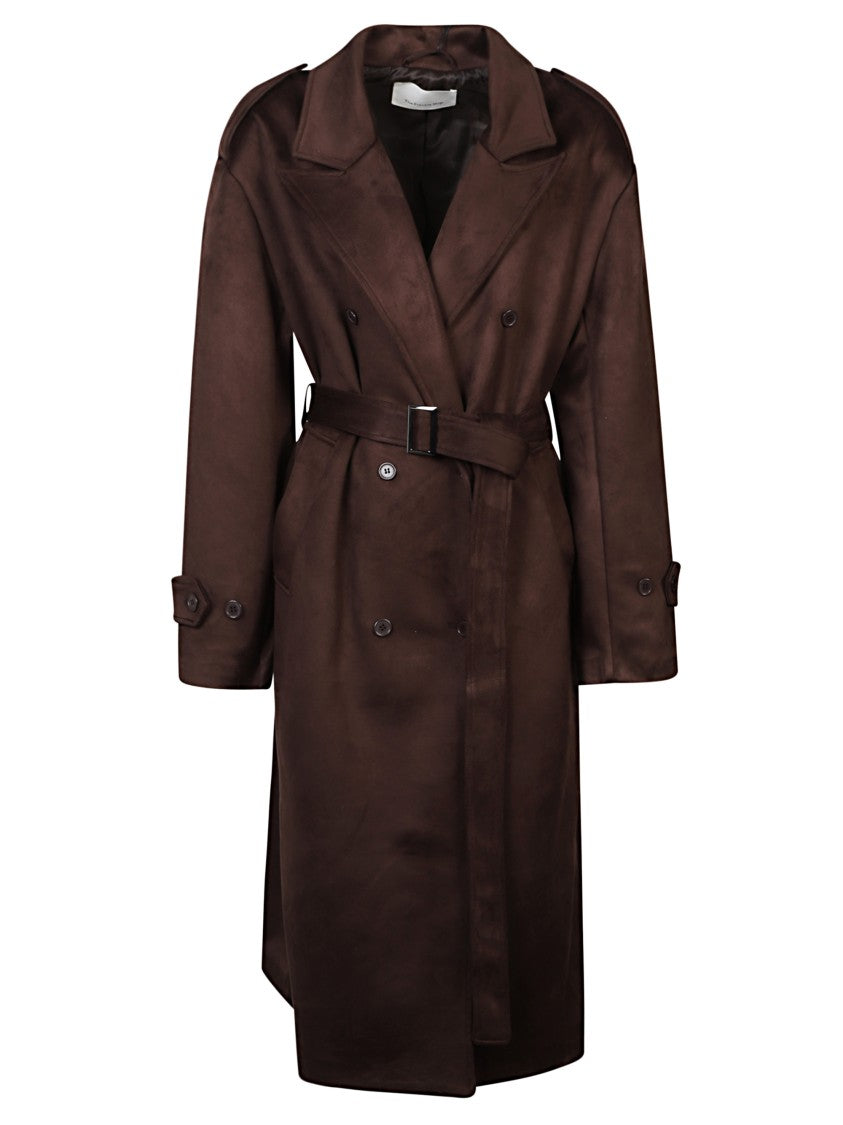 The Frankie Shop Brown Suede Trench Coat With Relaxed Fit