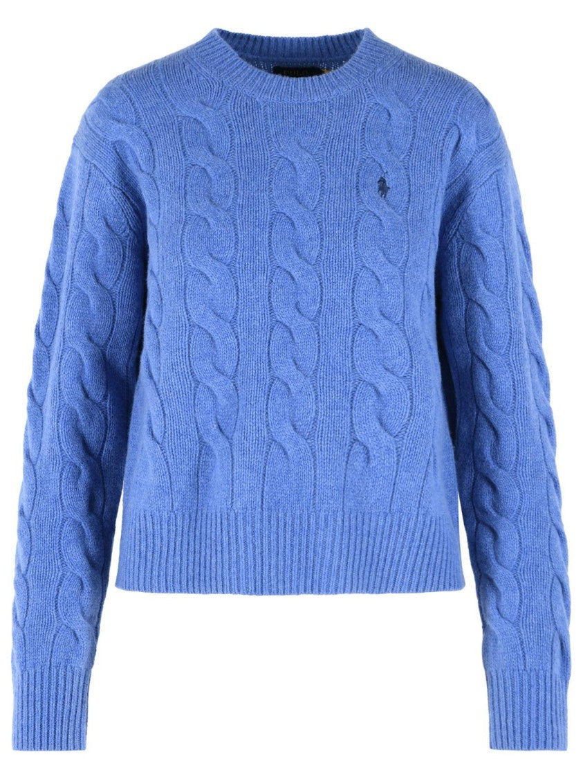 Polo Ralph Lauren Blue Braided Knit Wool Cashmere Sweater
