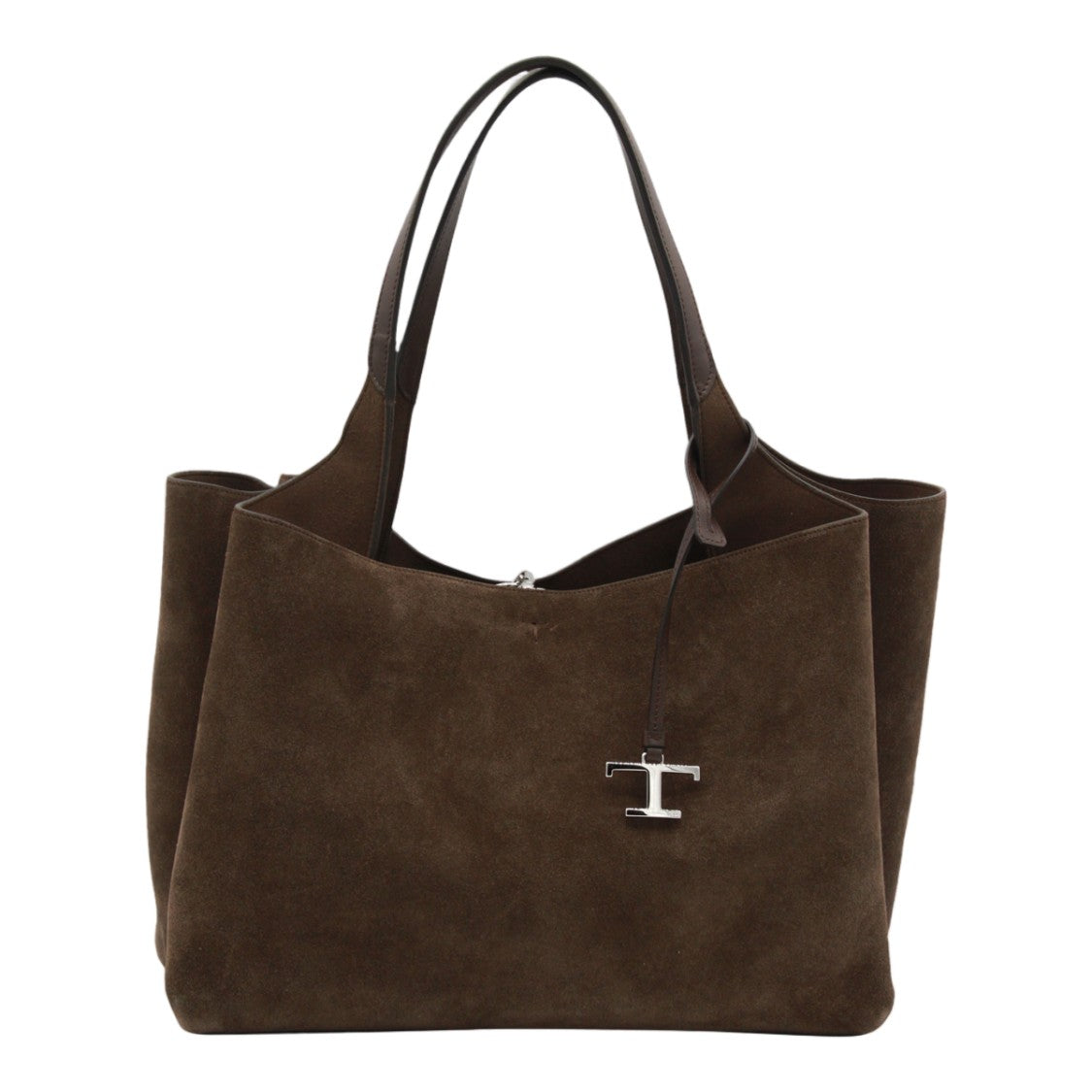 Tod's Deep Brown Suede Tote Bag With Silver-Tone Charm