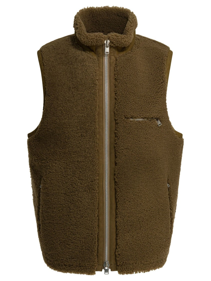 Nonnative Plush Shearling Sleeveless Jacket With High Collar And Zippered Pockets