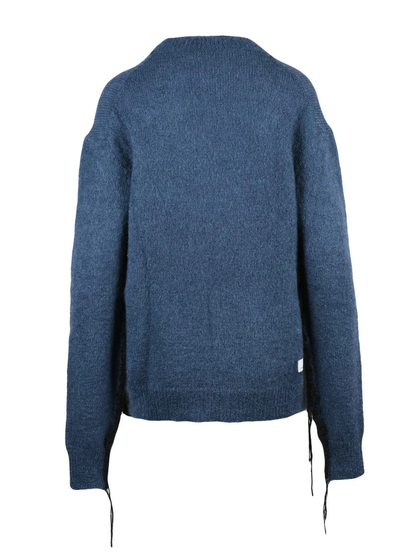 Nine In The Morning Blue Drawstring Mohair-Blend Crewneck Sweater