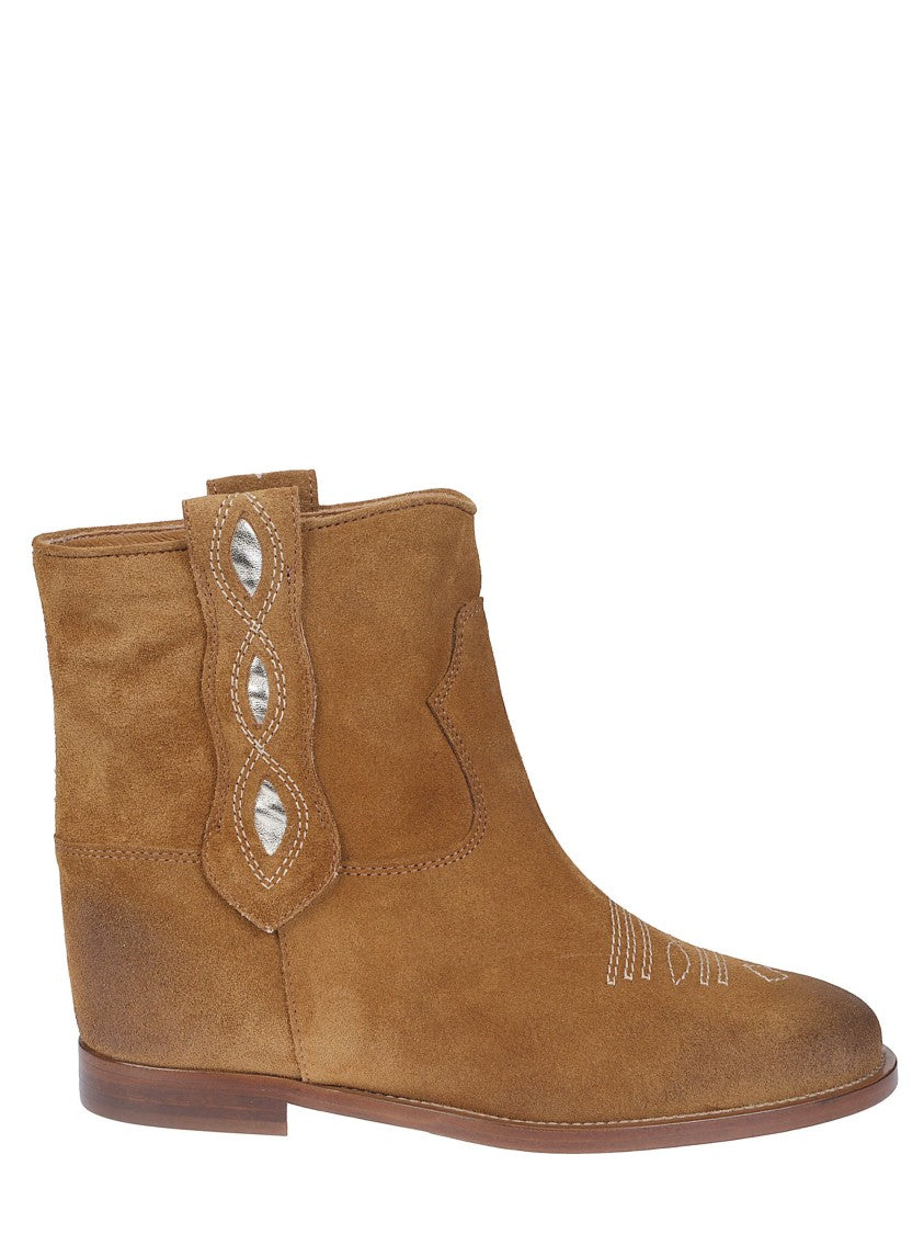 Via Roma 15 Ankle-High Suede Decorative Stitching Boots