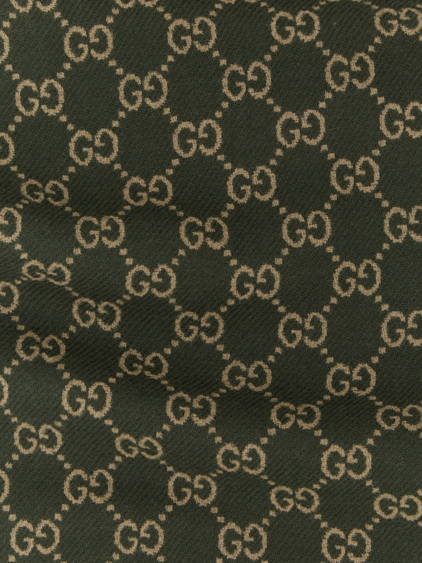 Gucci Gg Jacquard Wool Scarf With Fringed Hem