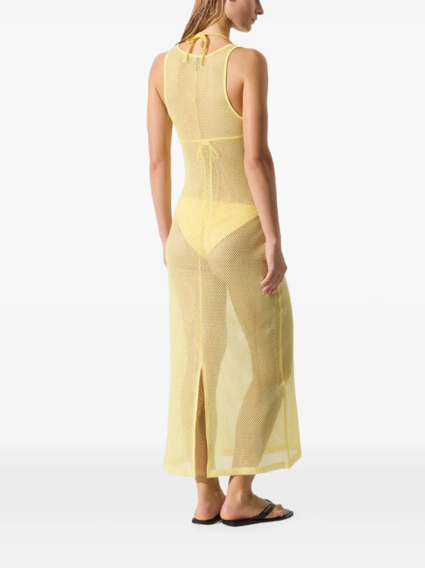 Karl Lagerfeld Sleeveless Long Mesh Dress With Lace-Up Detail