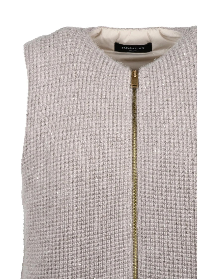 Fabiana Filippi Beige Virgin Wool-Blend Zip Padded Vest