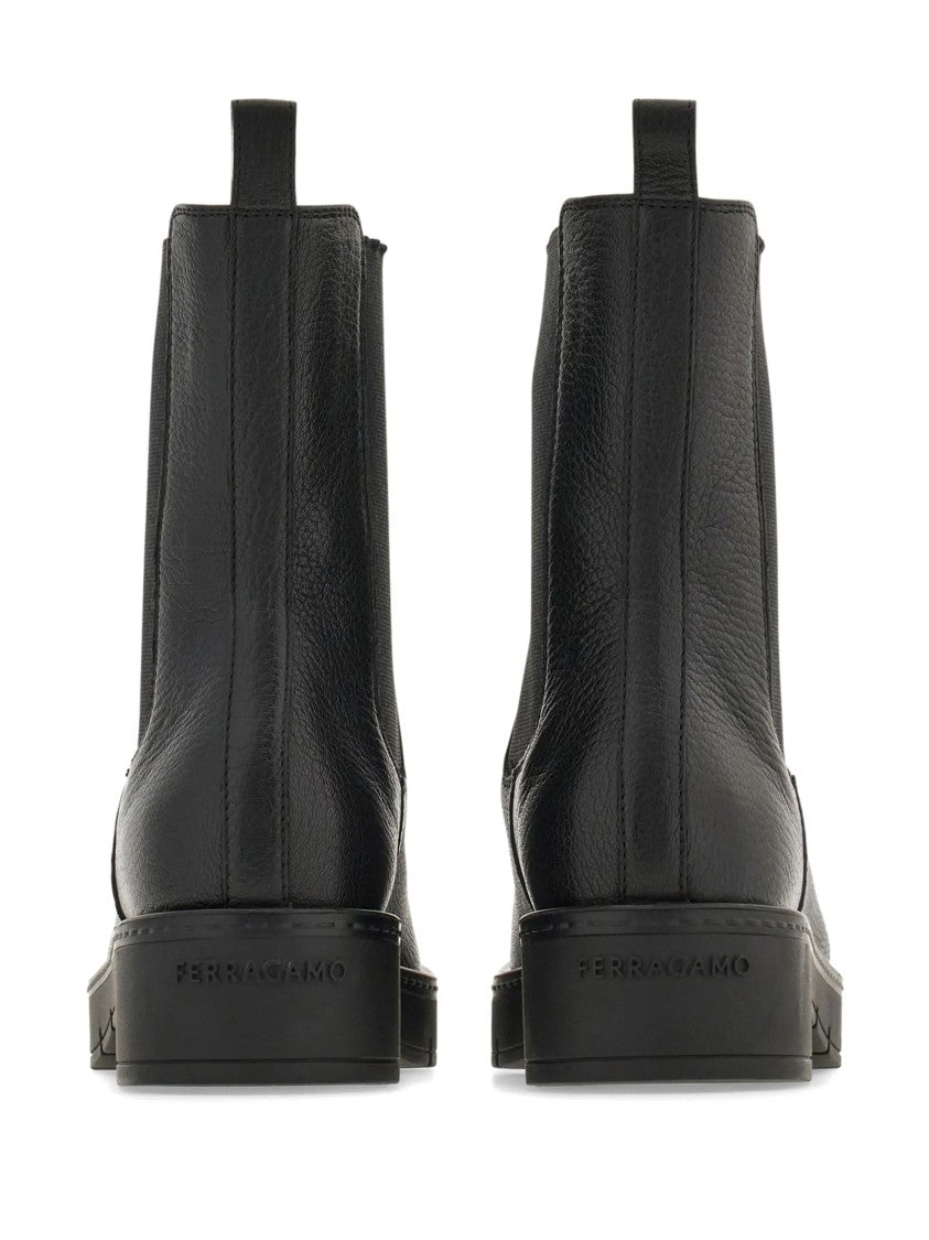 Salvatore Ferragamo Goat Skin Leather Elastic Side Boots