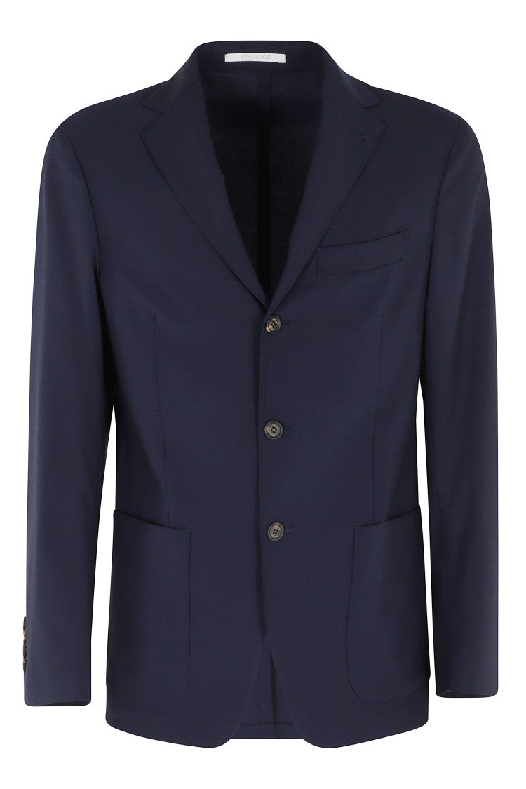 Eleventy Blue Single-Breasted Soft Pocketed Wool Blazer