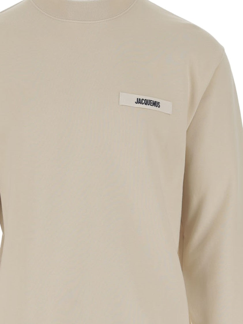 Jacquemus Beige Cotton Sweatshirt With Ribbed Edges