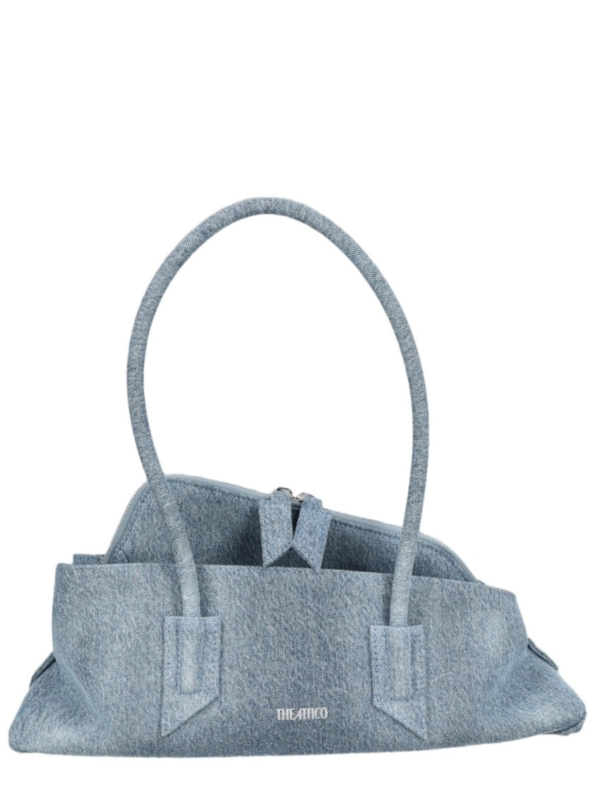 The Attico Textured Blue Shoulder Bag With Zip Closure And Rounded Handles