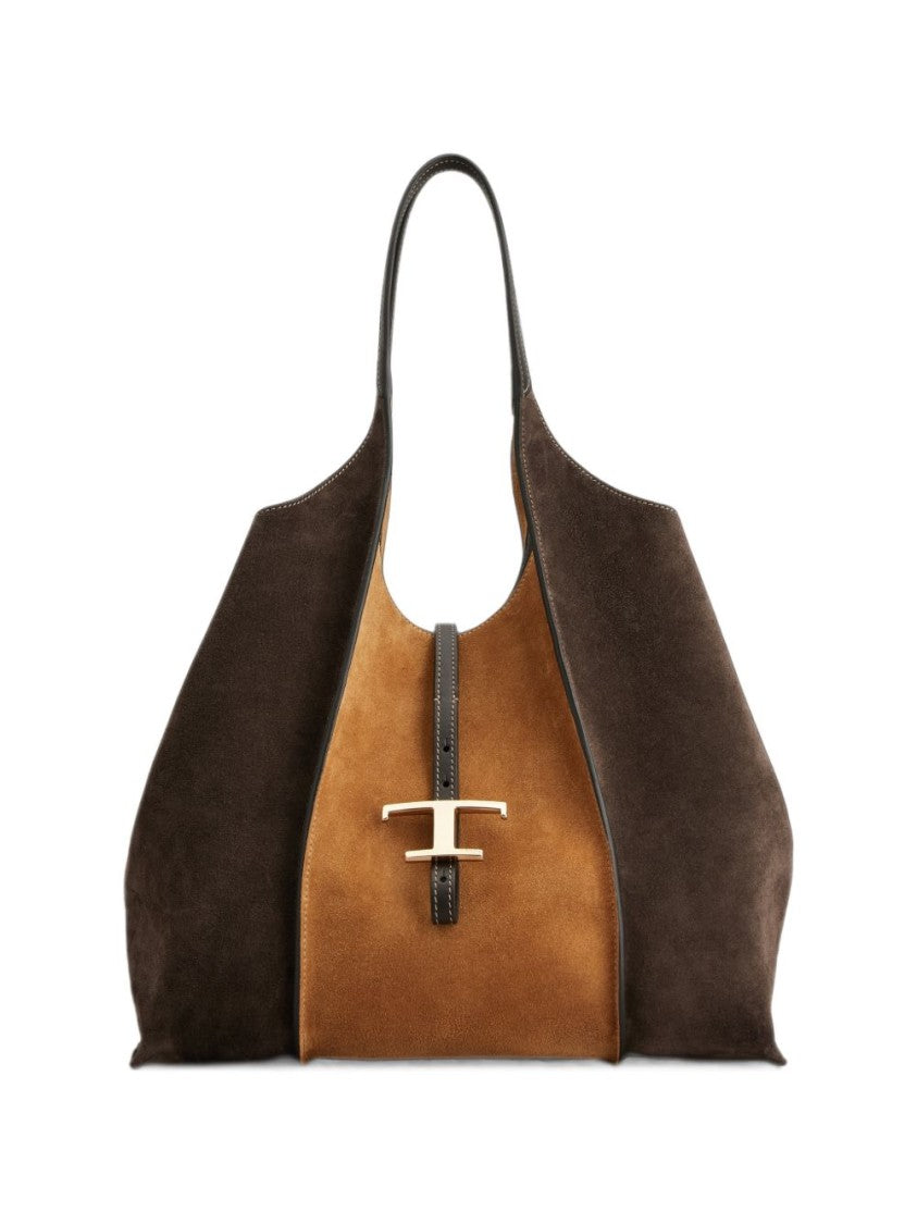 Tod's Two-Tone Suede Tote Bag With Gold-Tone Buckle