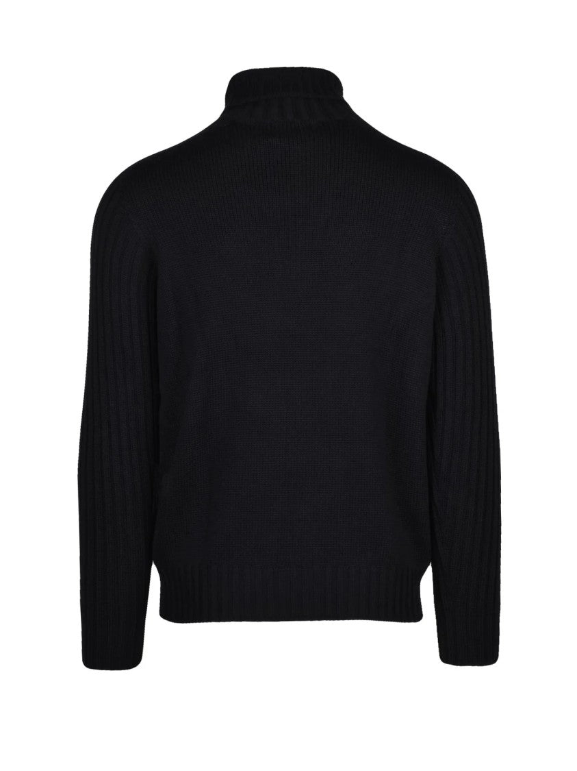 Gran Sasso Black High Neck Virgin Wool Sweater