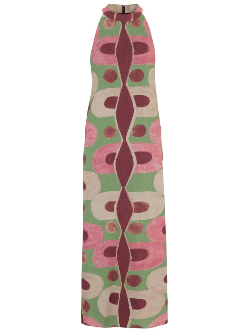 Philippa 1970 Long Dress With Geometric Print In Linen