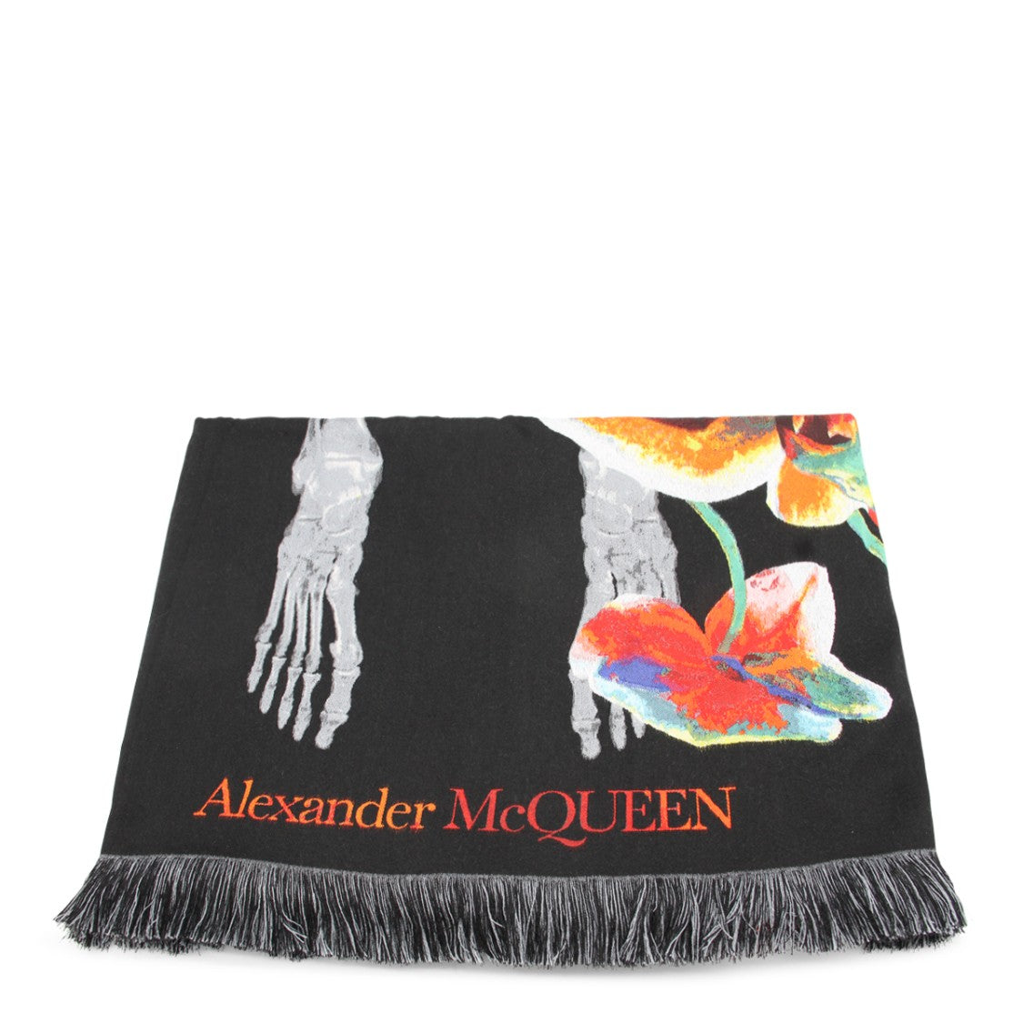 Alexander Mcqueen Orchid Skeleton Graphic Scarf In Silk-Wool Blend