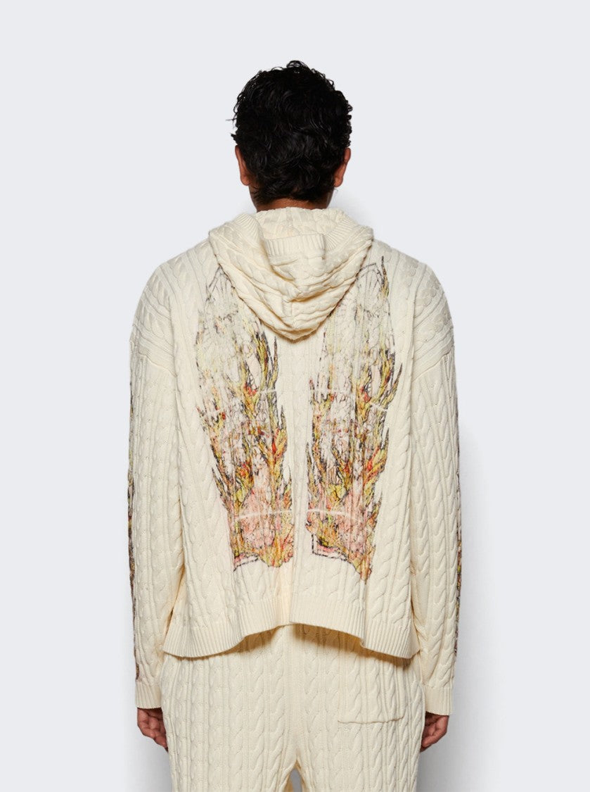 Who Decides War Flame Glass Cable Knit Hooded Pullover - Cream