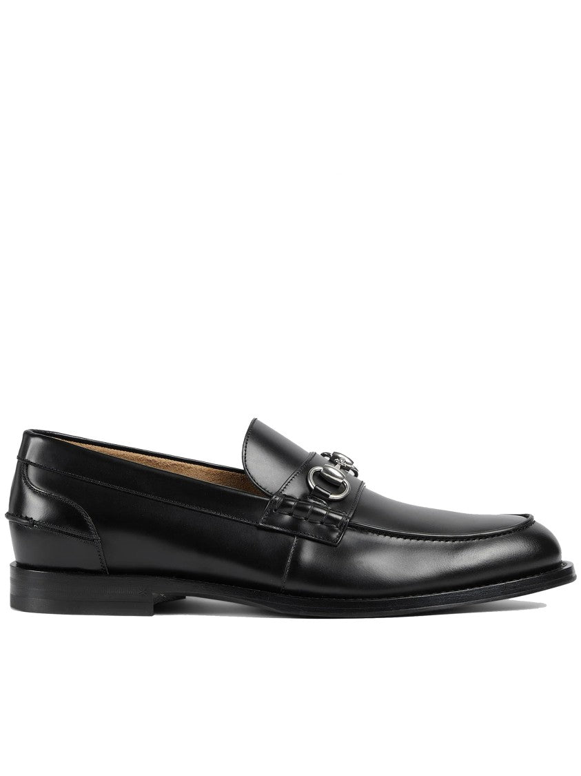 Gucci Black Terenze Silver Horsebit Leather Loafers