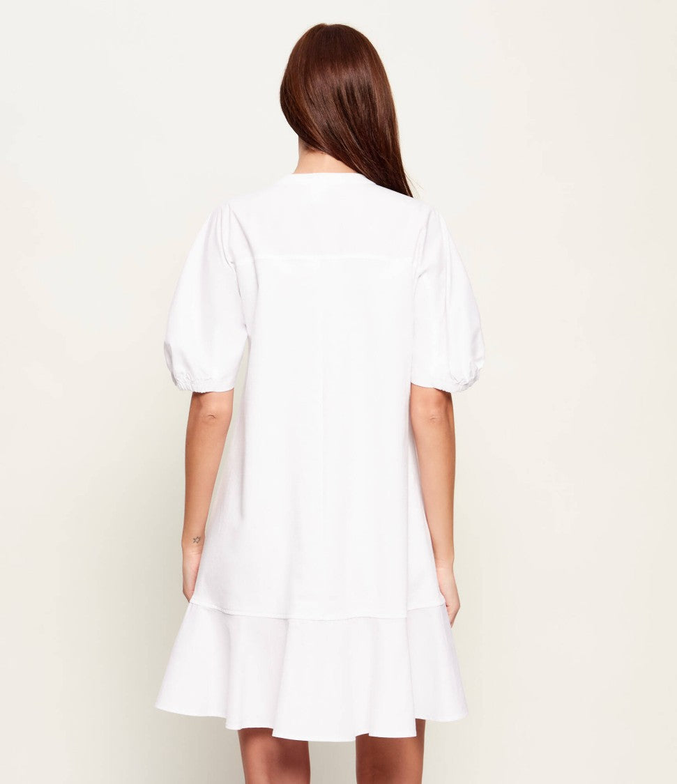 Max Mara Relaxed Fit White Dress With Puffed Sleeves
