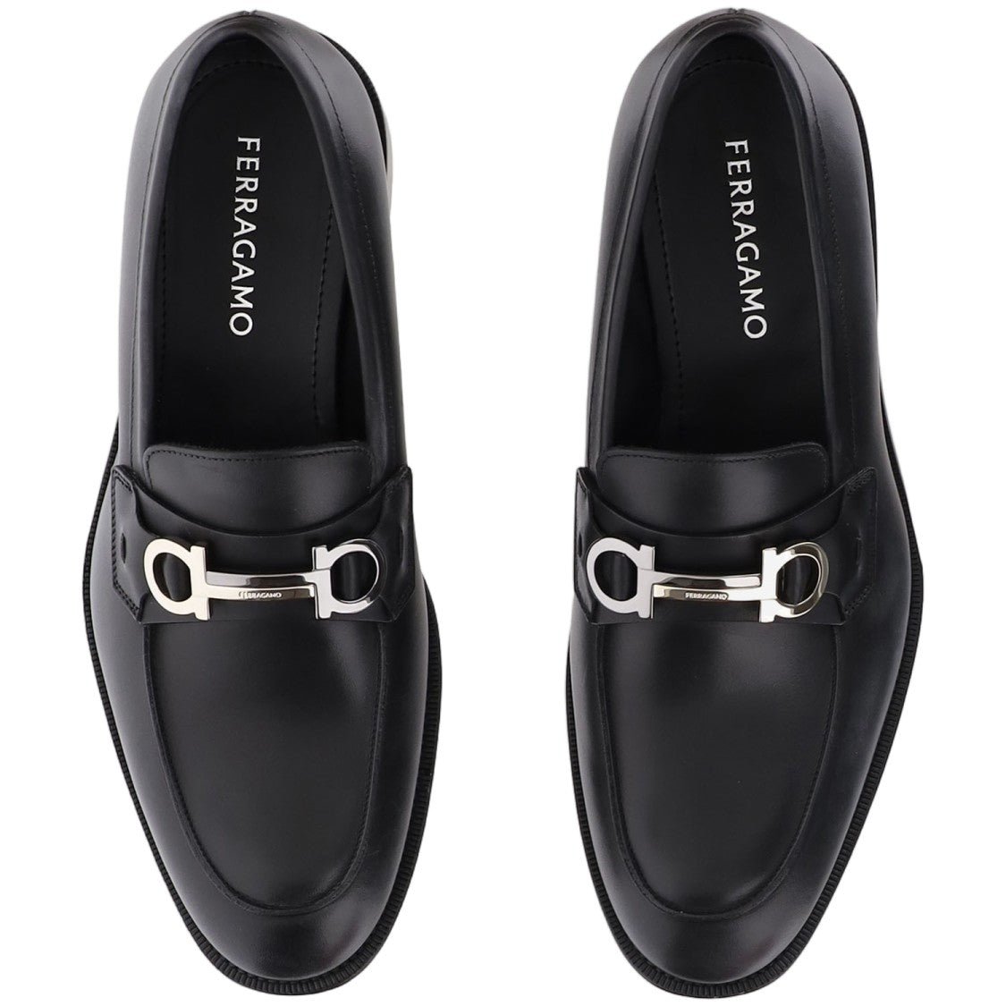 Salvatore Ferragamo Black Metal Hook Leather Loafers