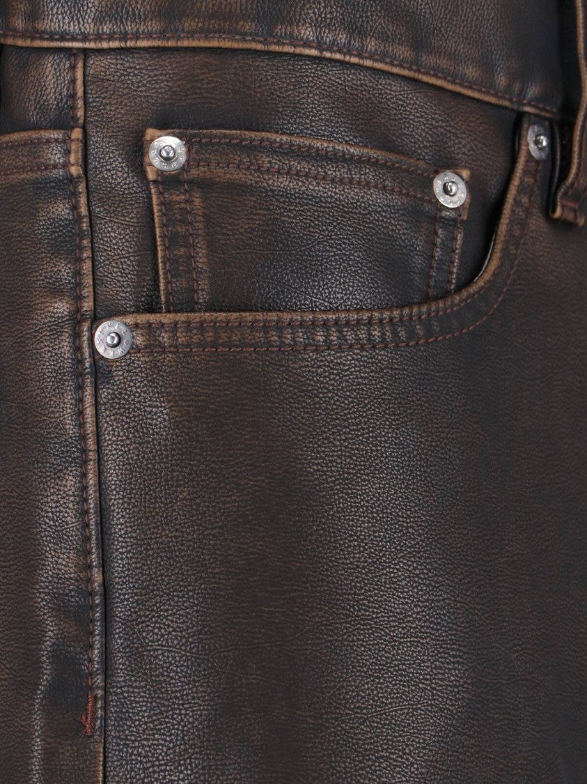 Sunflower High-Waisted Brown Eco-Leather Straight-Leg Trousers With Vintage Finish