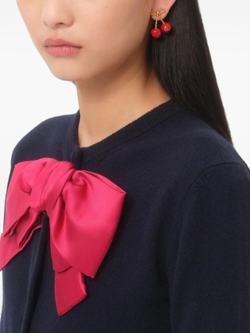 Valentino Garavani Twisted Gold-Tone Bow Cherry Earrings