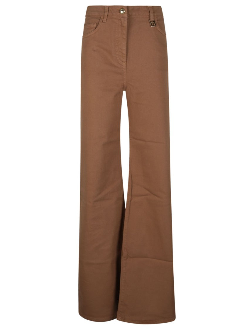 Elisabetta Franchi High Waisted Wide Leg Cotton Jeans