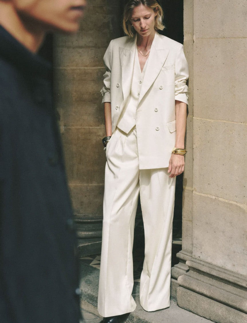 Officine Generale High-Waisted Wide Leg Pants With Double Pleats