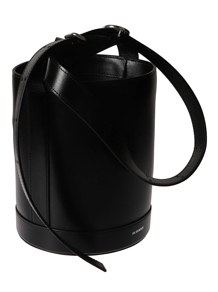 Jil Sander Cylindrical Black Bucket Bag With Polished Finish