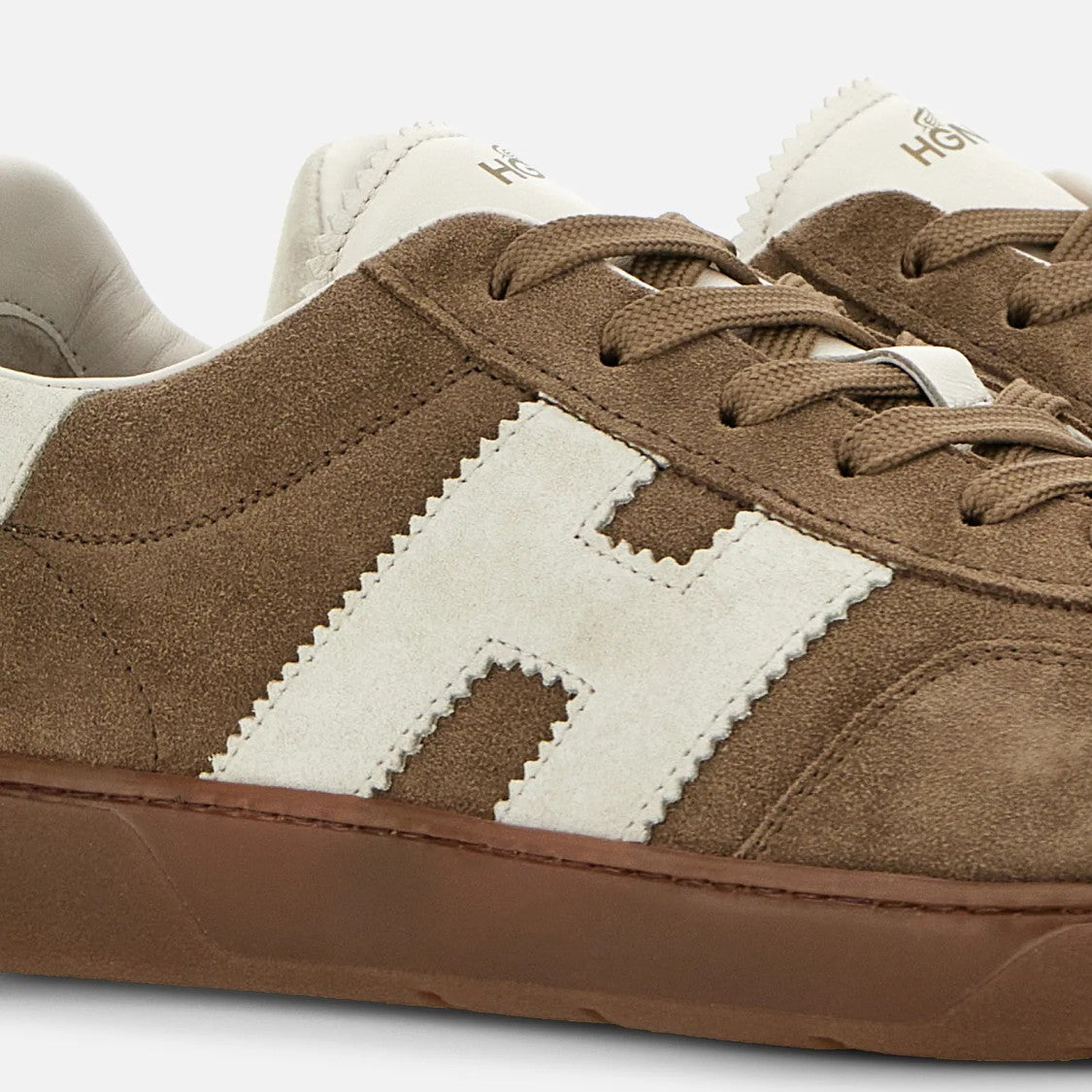 Hogan Lace-Up Brown Sneakers With Contrasting White Accents
