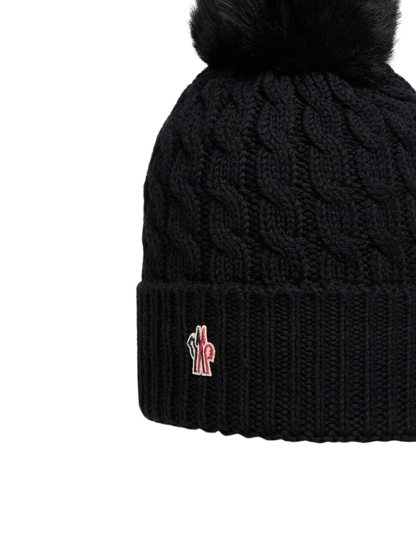 Moncler Grenoble Tricot Cable Knit Pom Pom Virgin Wool Hat