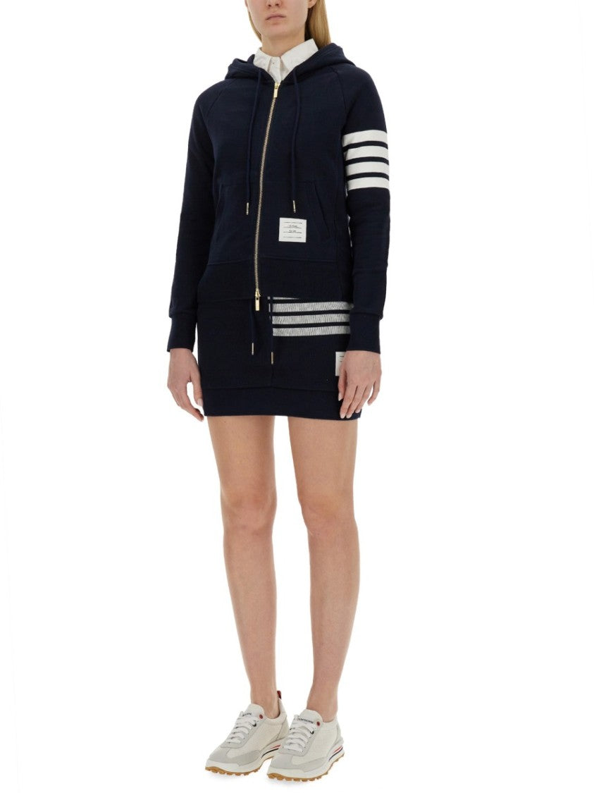 Thom Browne Fitted Blue Zipper Hoodie With Contrasting Stripes