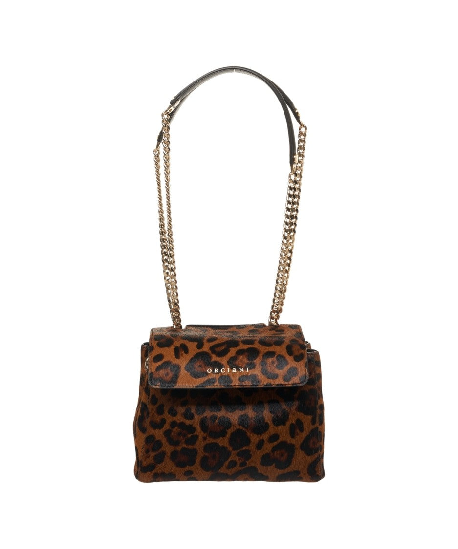 Orciani Animal Print Shoulder Bag With Gold Chain Strap