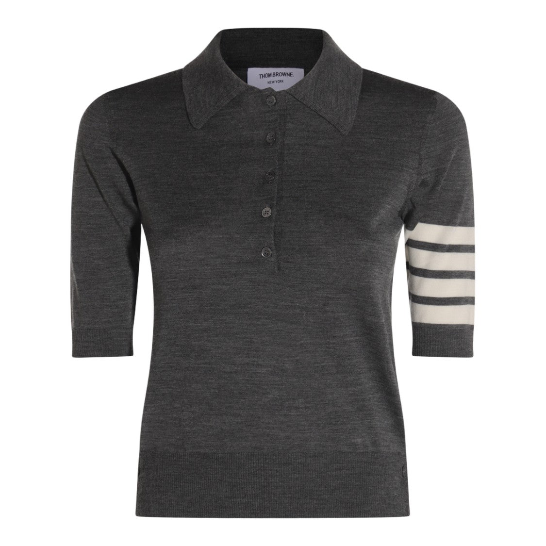 Thom Browne Classic Dark Grey Sweater With Polo Collar