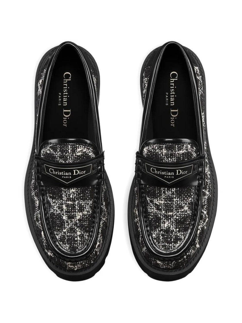Christian Dior Flat Textured Tweed Leather Loafers