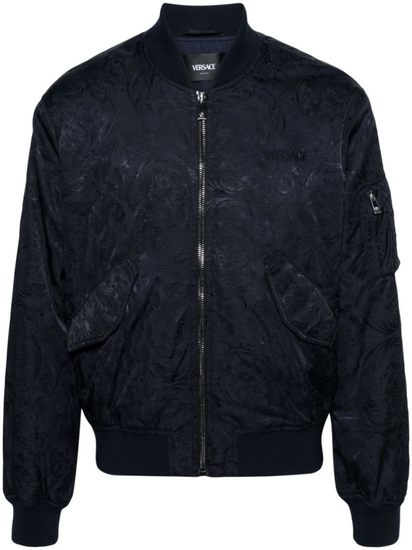 Versace Navy Blue Cotton Abstract Pattern Jacket