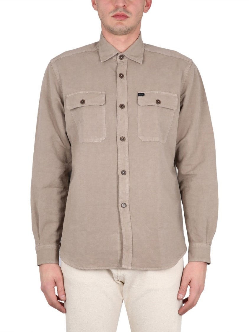Fay Textured Cotton-Linen Shirt With Classic Collar