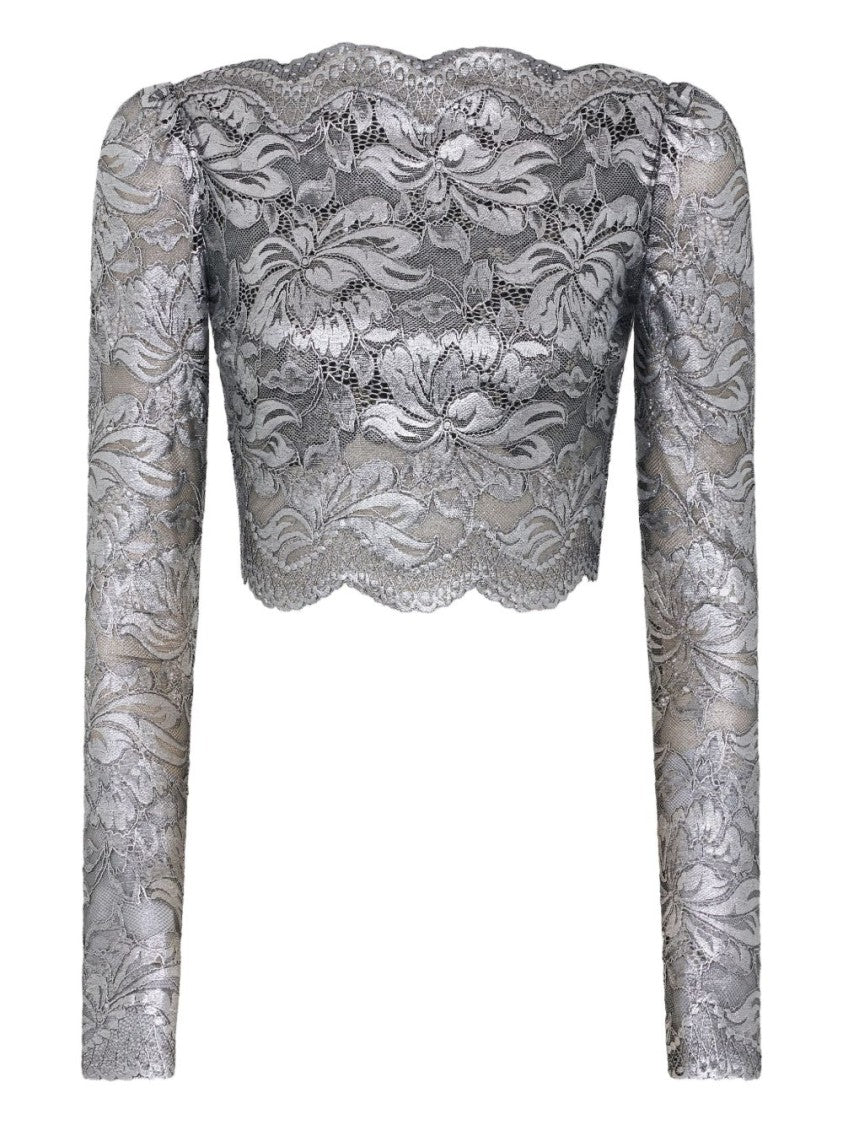 Rabanne Lace Cropped Top With Silver Foil Coating