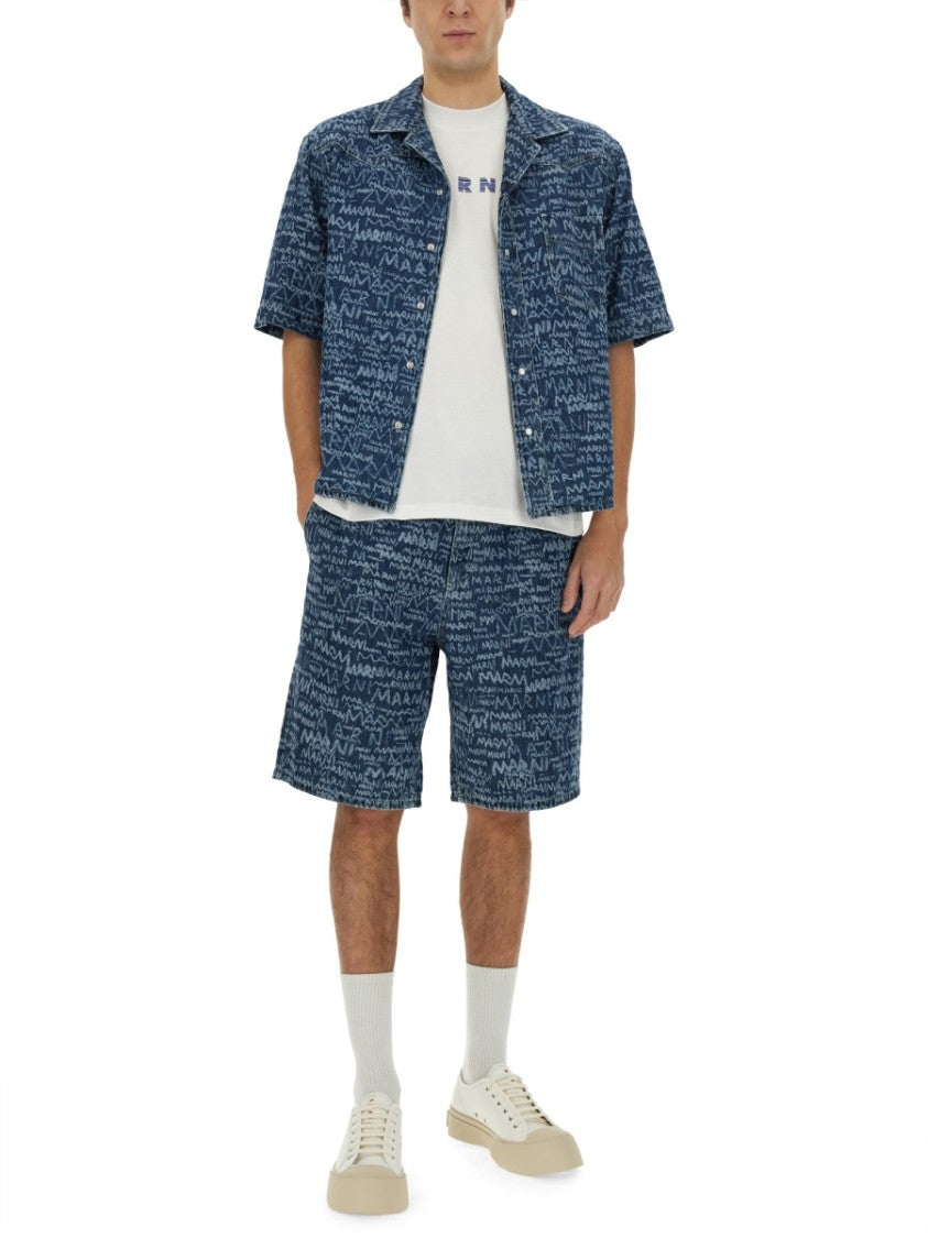 Marni Denim Shorts With Abstract Pattern