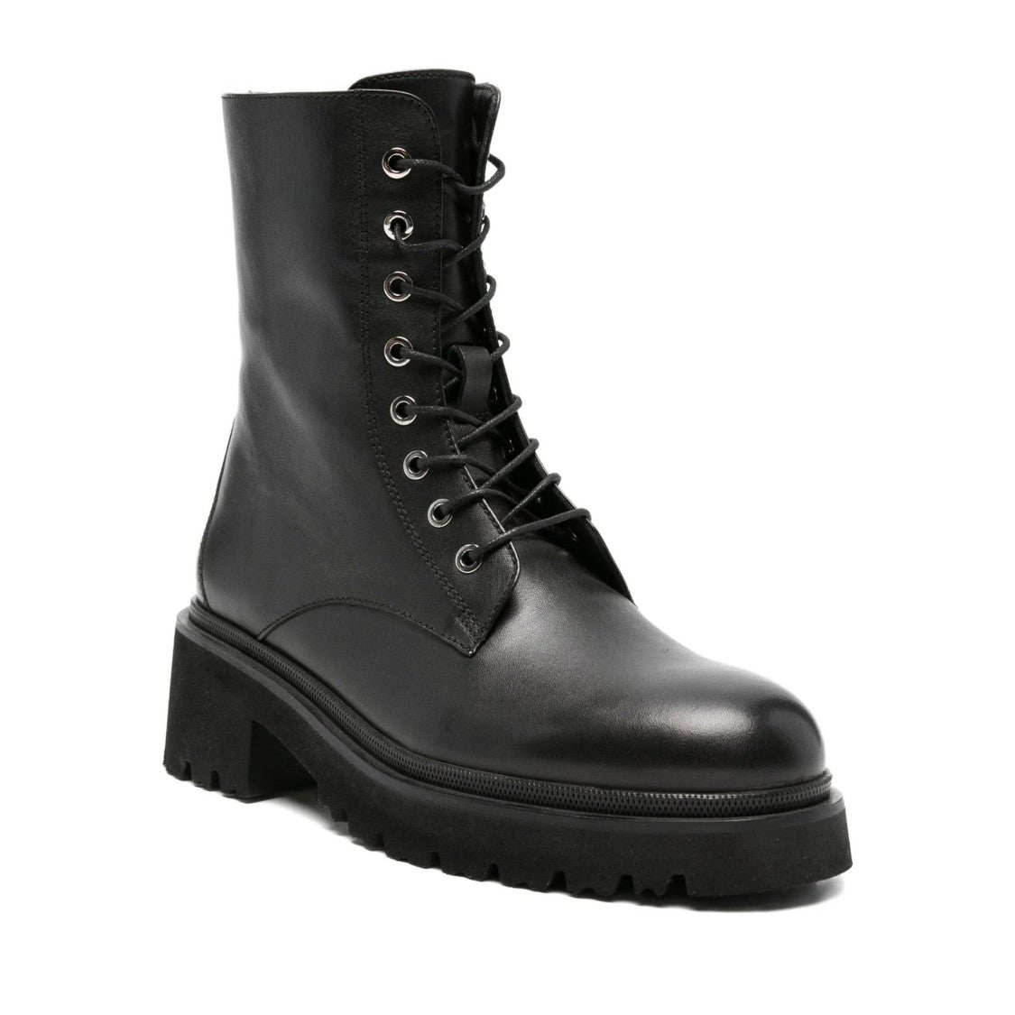 Adrianna Feretti Black Lace-Up Chunky Sole Leather Boots