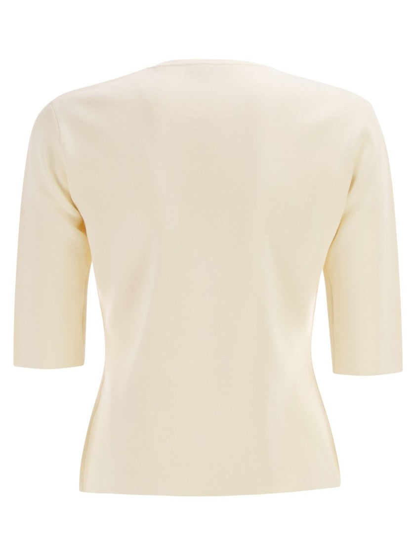 Max Mara Mxpaustero - Short-Sleeved Top With Embroidered Logo