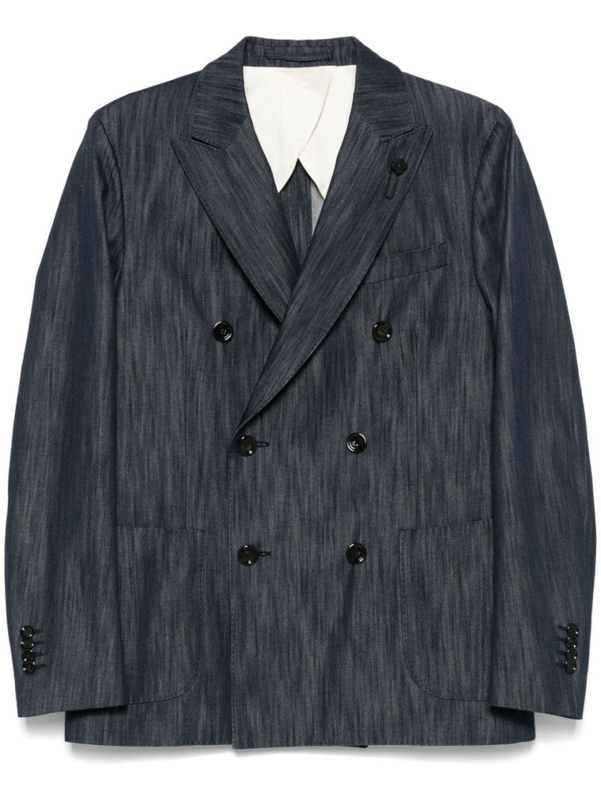 Lardini Double-Breasted Black Jacket With Textured Fabric