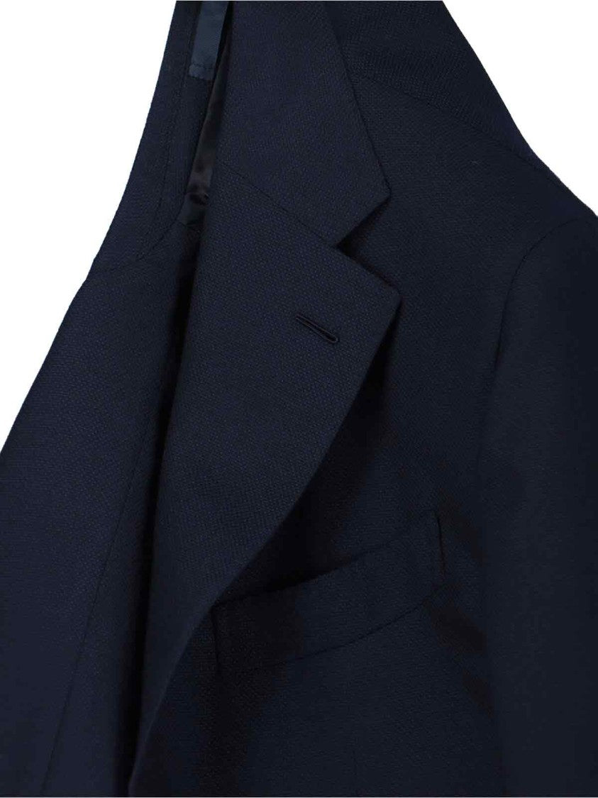 Caruso Single-Breasted Blazer In Blue Wool, Dark Shade