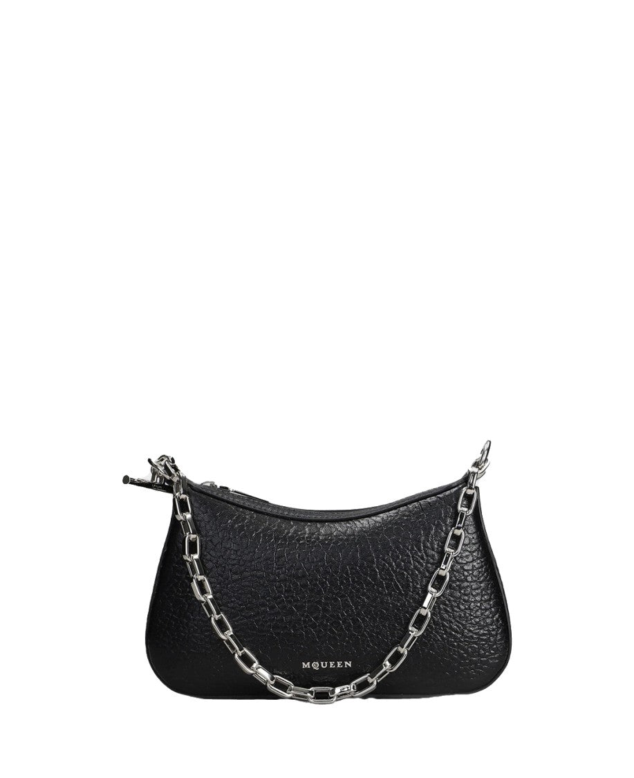 Alexander Mcqueen Textured Black Lambskin Bag With Chain Strap