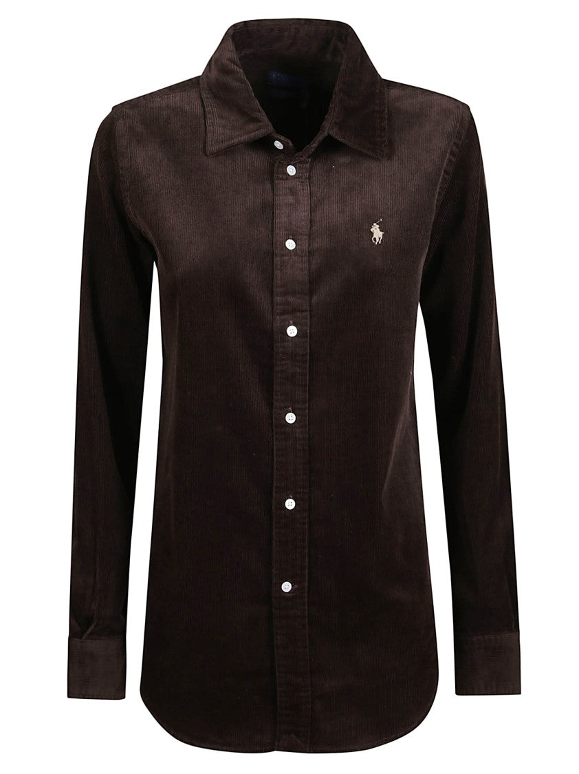 Polo Ralph Lauren Brown Stretch Corduroy Shirt With Iconic Logo Embroidery