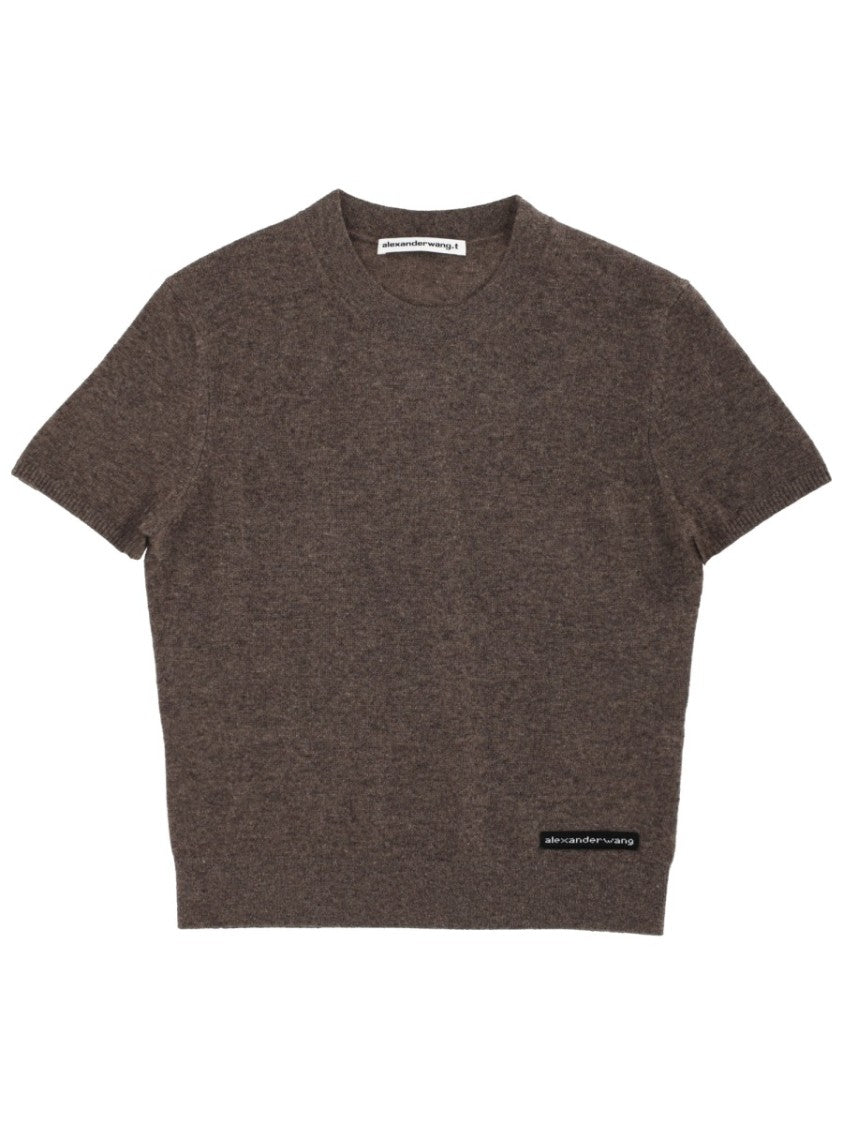 T By Alexander Wang Brown Cropped Heathered T-Shirt