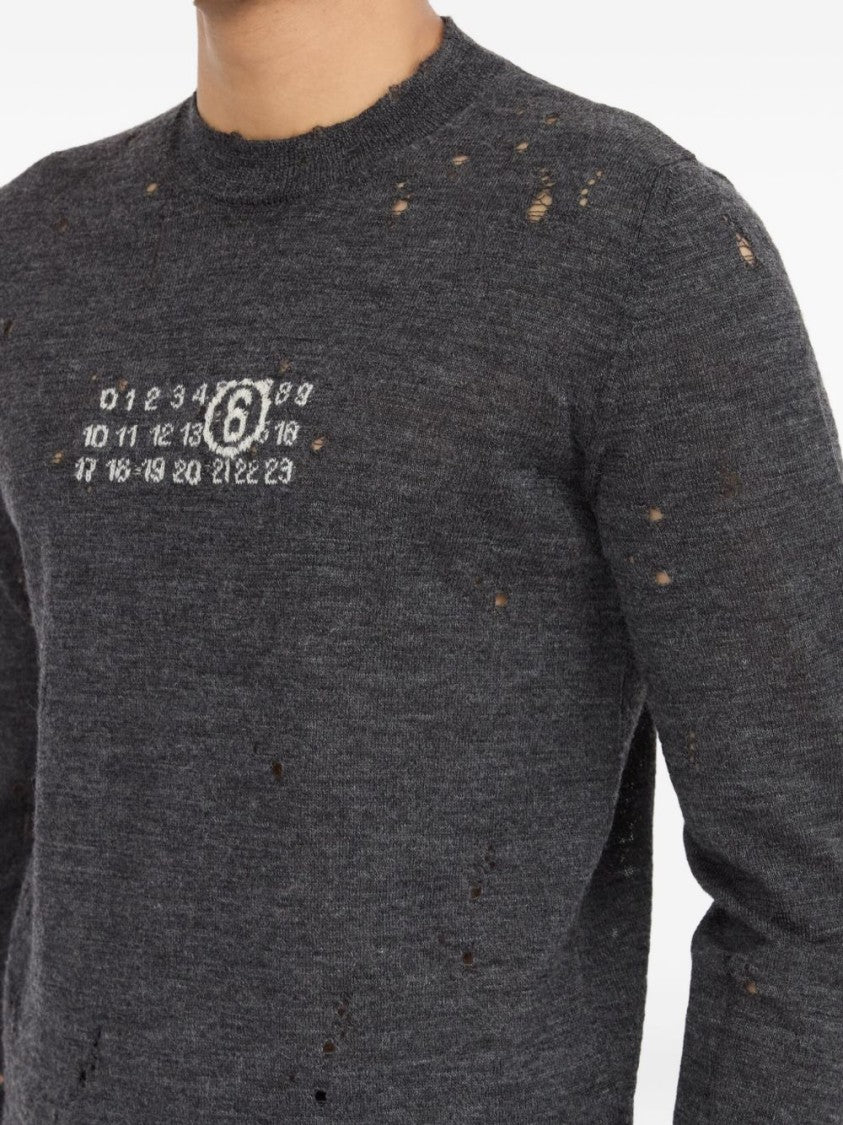 Mm6 By Maison Margiela Distressed Dark Grey Knit Sweater