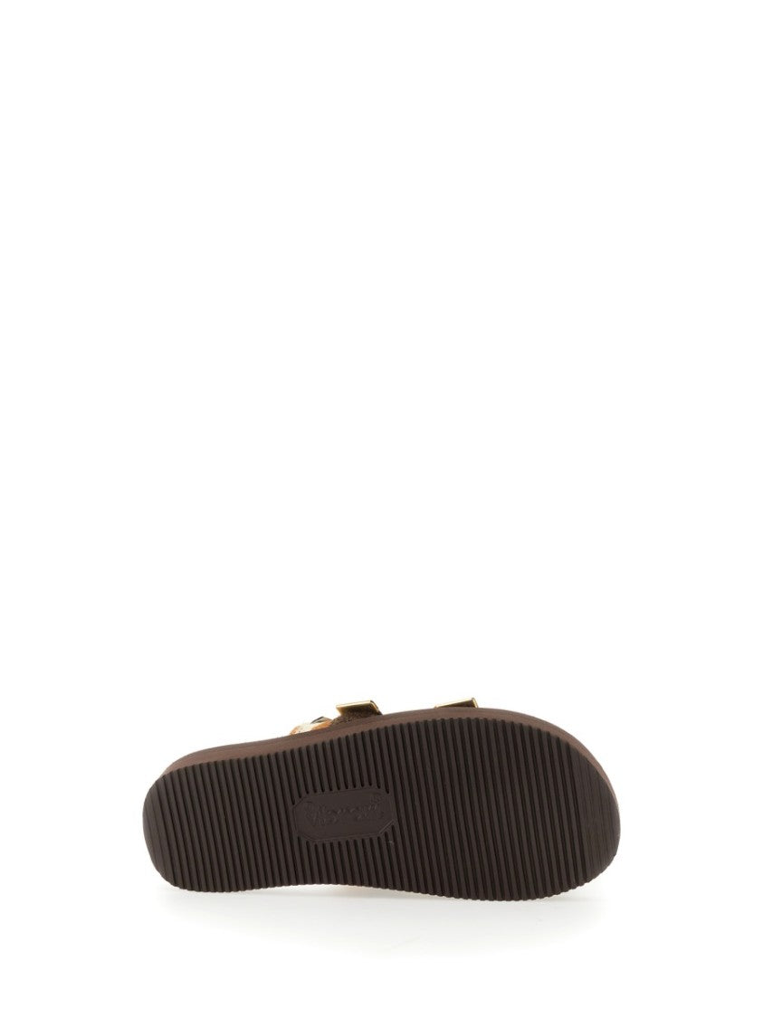 Suicoke Fringed Design Brown Leather Slippers