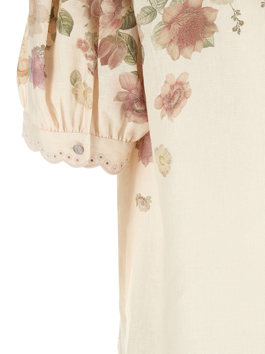 Twin-Set All-Over Floral Print Linen Blouse